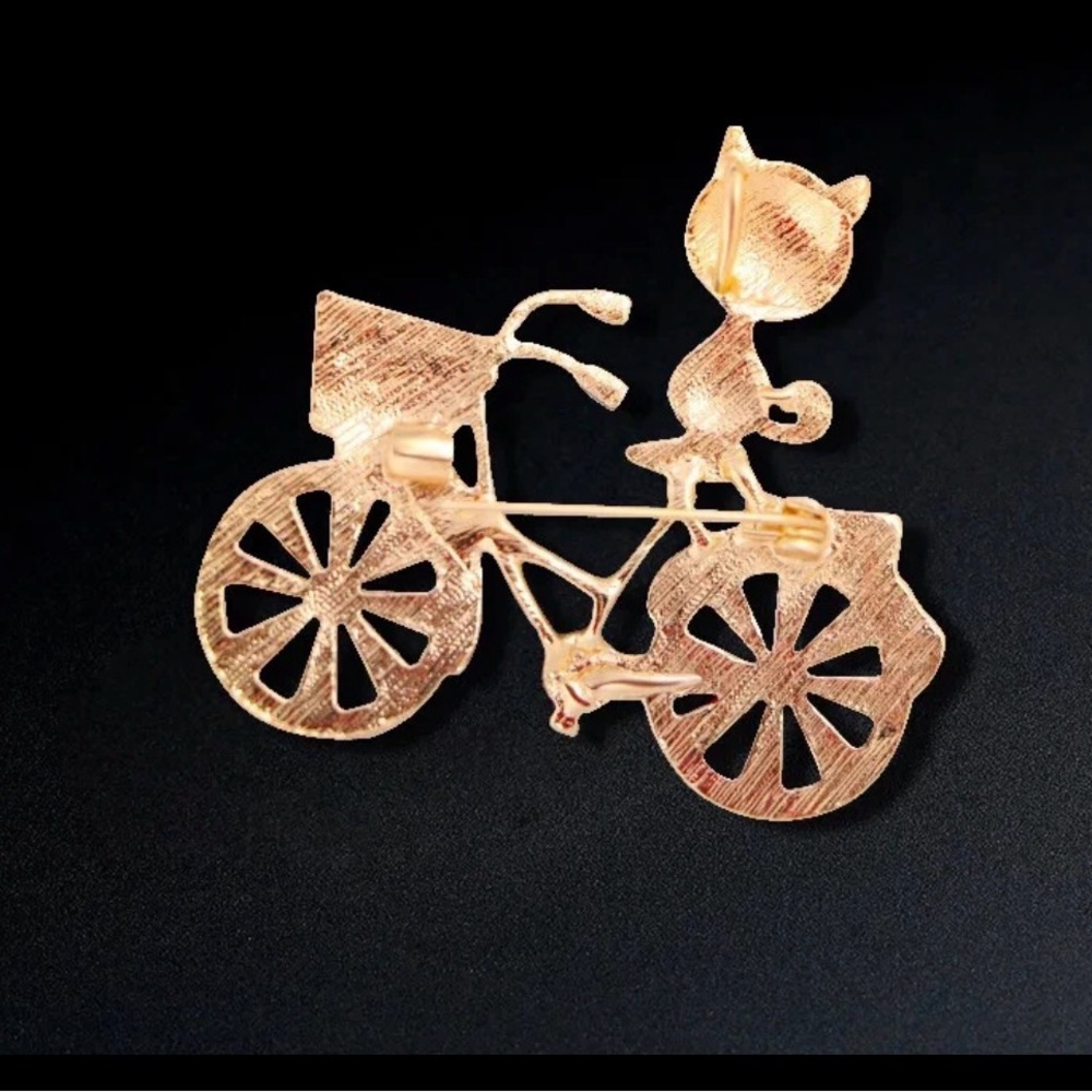 Colorful Cat on Bicycle Brooch - Picture 2 of 2